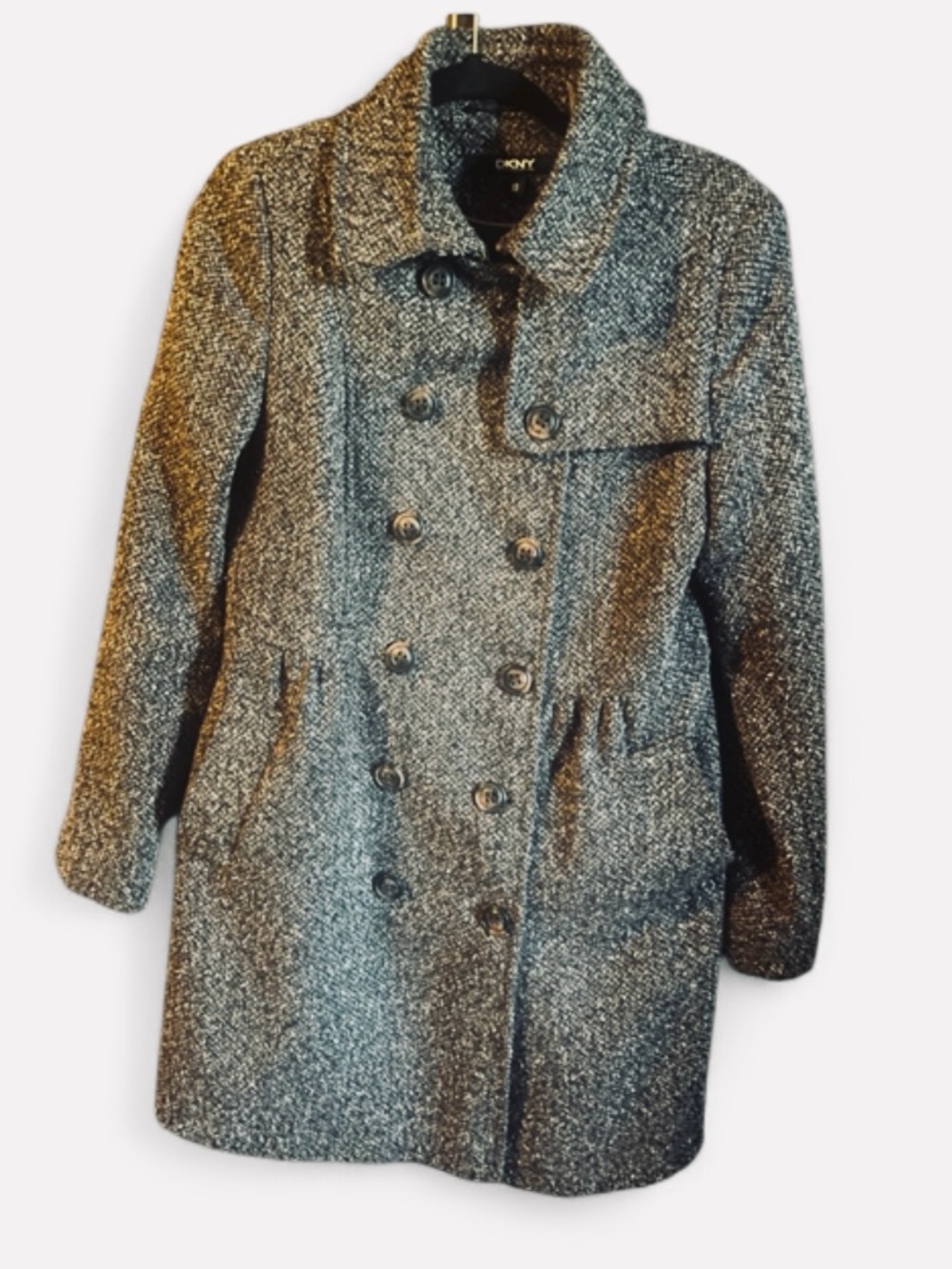 Vintage DKNY Donna Karan New York Wool Blend Brown Tweed Double-Breasted Coat